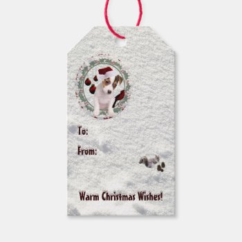 Jack Russell Puppy Warm Christmas Wishes Gift Tags by 4westies at Zazzle