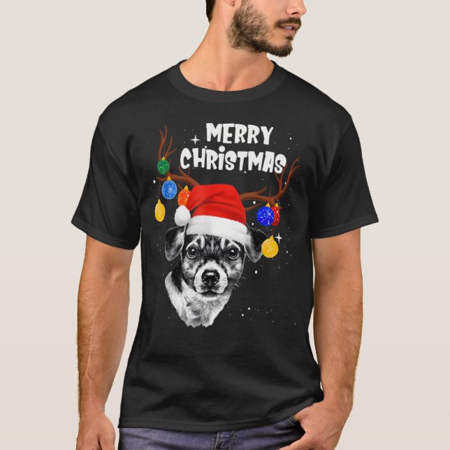 Jack Russell Reindeer Merry Christmas T-Shirt (Front)