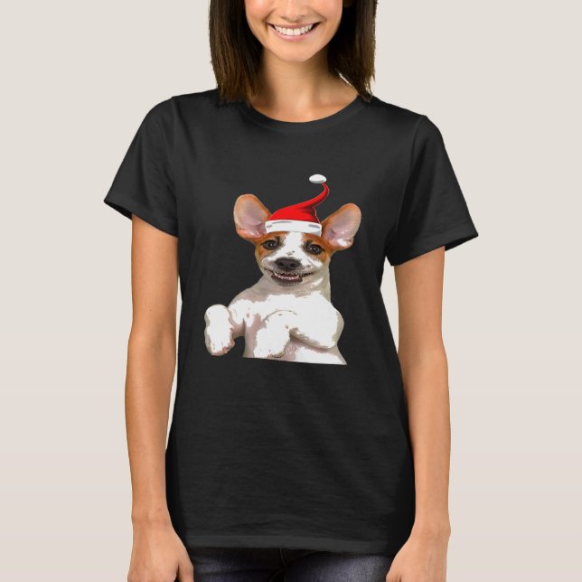 Jack Russell Santa Hat Cool Image   Christmas T-Shirt (Front)