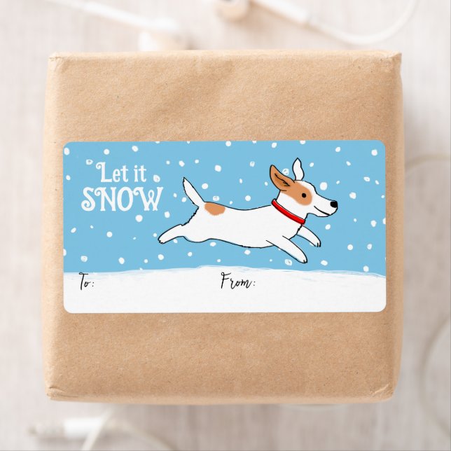 Jack Russell Snow Dog Christmas Holiday Gift Label (Insitu)