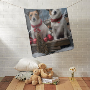 Jack Russell Snowy Sleigh Christmas Decor Baby Blanket