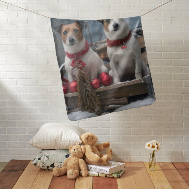 Jack Russell Snowy Sleigh Christmas Decor  Baby Blanket (In Situ)