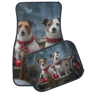 Jack Russell Snowy Sleigh Christmas Decor Car Floor Mat
