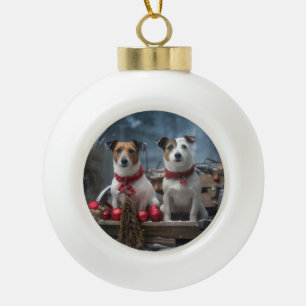 Jack Russell Snowy Sleigh Christmas Decor Ceramic Ball Christmas Ornament