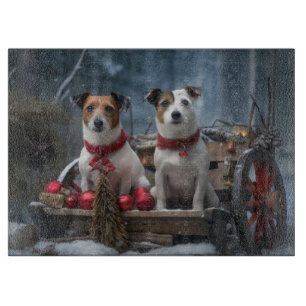Jack Russell Snowy Sleigh Christmas Decor Cutting Board