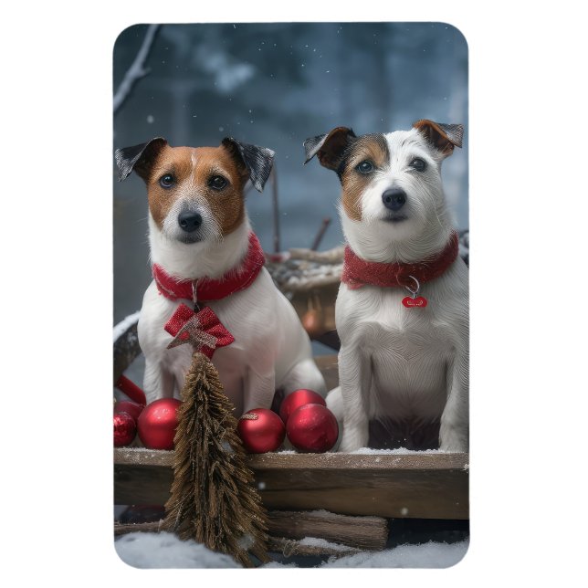 Jack Russell Snowy Sleigh Christmas Decor  Magnet (Vertical)