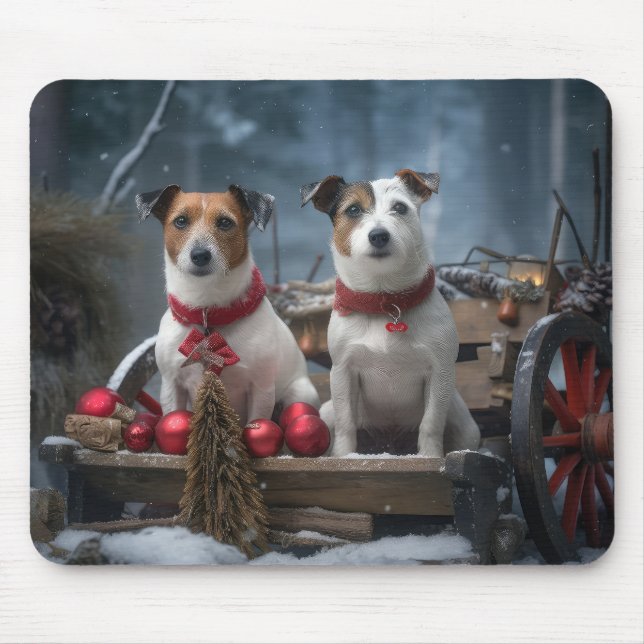 Jack Russell Snowy Sleigh Christmas Decor  Mouse Pad (Front)