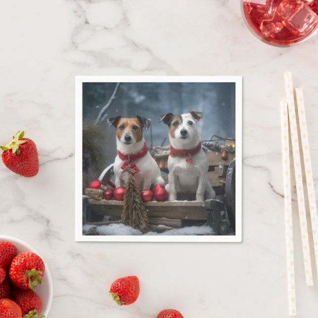 Jack Russell Snowy Sleigh Christmas Decor  Napkins (Insitu)