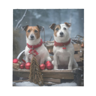 Jack Russell Snowy Sleigh Christmas Decor Notepad