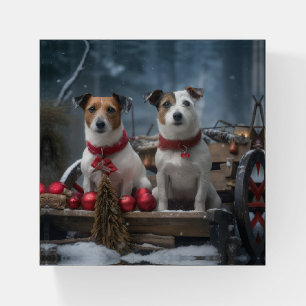 Jack Russell Snowy Sleigh Christmas Decor Paperweight