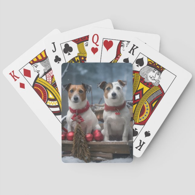 Jack Russell Snowy Sleigh Christmas Decor  Poker Cards (Back)