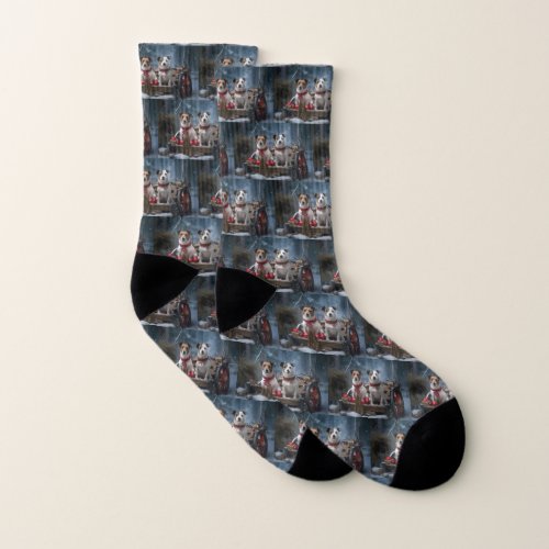 Jack Russell Snowy Sleigh Christmas Decor  Socks