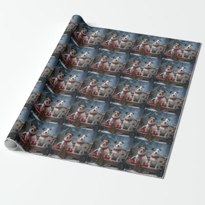 Jack Russell Snowy Sleigh Christmas Decor  Wrapping Paper