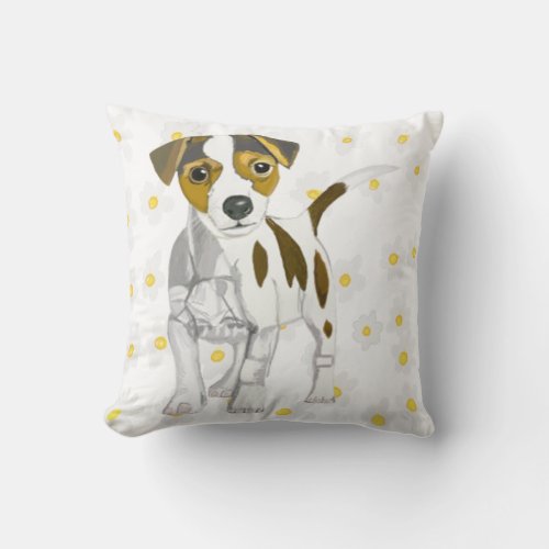 Jack Russell Terrier against a Daisy background Throw Pillow