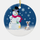 Jack Russell Terrier And Snowman Ceramic Ornament at Zazzle