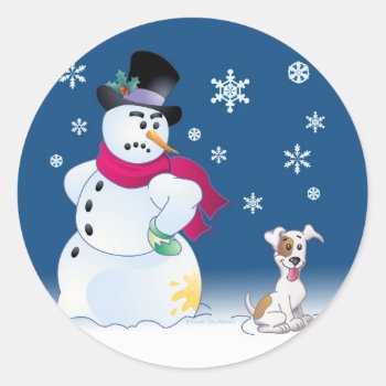 Jack Russell Terrier And Snowman Sticker by cleverpupart at Zazzle