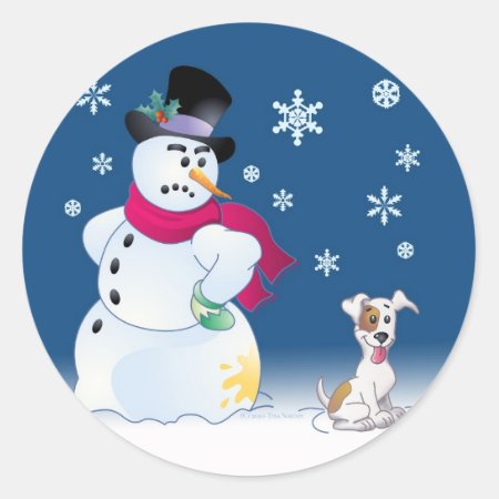 Jack Russell Terrier And Snowman Sticker