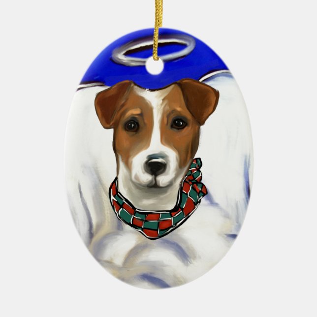 Jack Russell Terrier Angel Ceramic Ornament (Front)