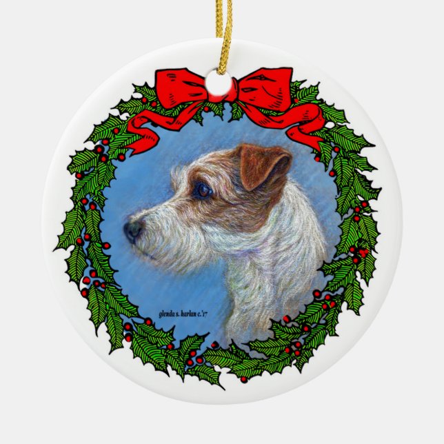 Jack Russell Terrier Art by Glenda S. Harlan Ceramic Ornament (Front)