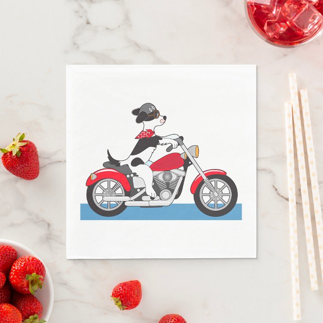 Jack Russell Terrier Biker Dog on Red Motorbike Napkins (Creator Uploaded)