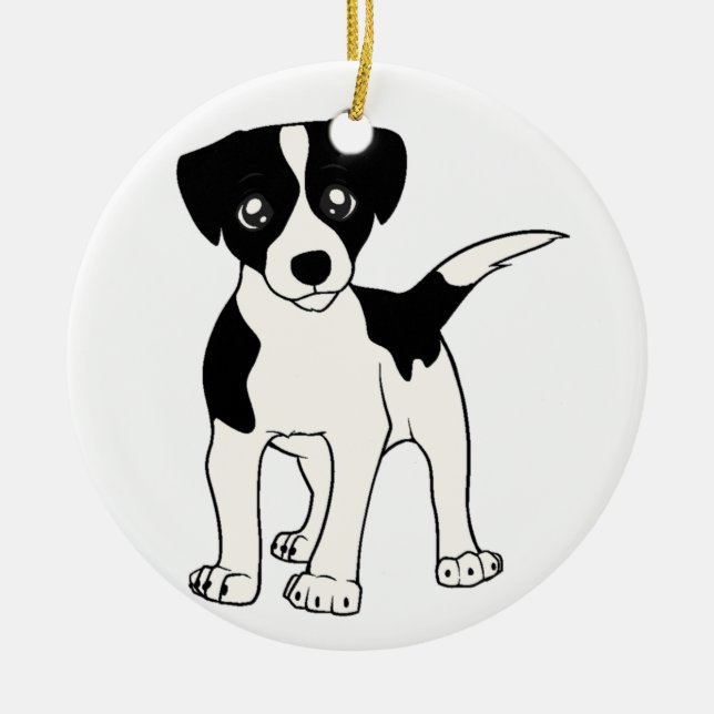 jack-russell-terrier black cartoon ceramic ornament (Front)