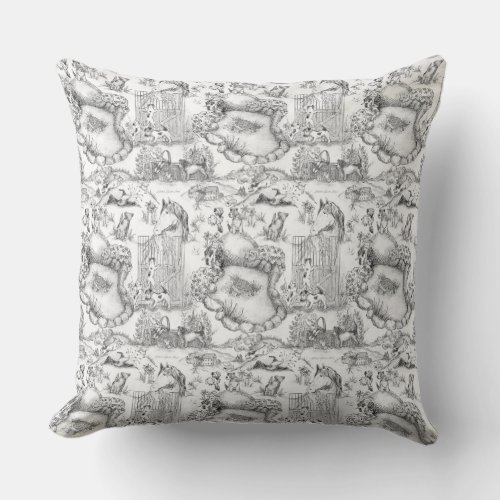 JACK RUSSELL Terrier Black Toile Throw Pillow