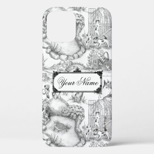 JACK RUSSELL Terrier Black Toile wCustom Name iPhone 12 Case