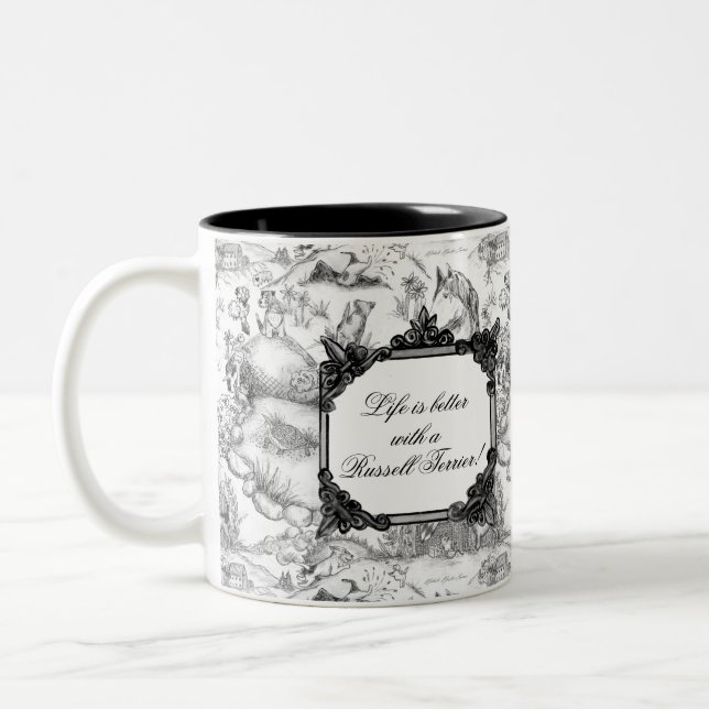 JACK RUSSELL Terrier Black Toile w/Customization Two-Tone Coffee Mug (Left)