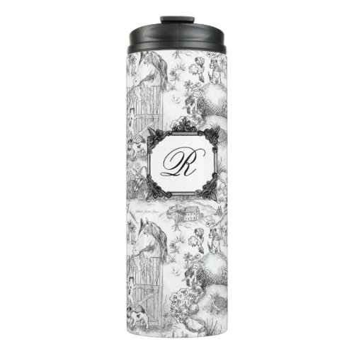 JACK RUSSELL Terrier Black Toile wMonogram Thermal Tumbler