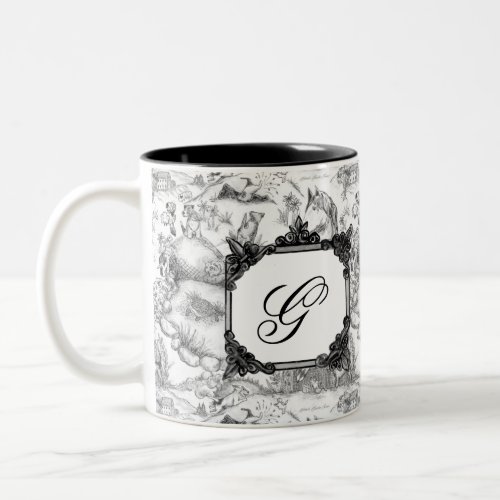 JACK RUSSELL Terrier Black Toile wMonogram Two_Tone Coffee Mug