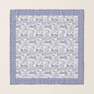 JACK RUSSELL Terrier Blue Toile & Gingham Scarf