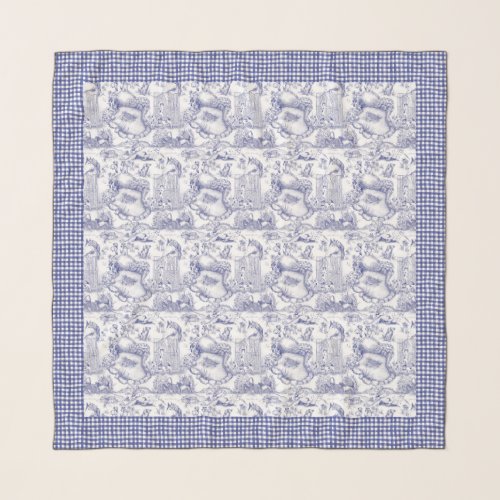 JACK RUSSELL Terrier Blue Toile  Gingham Scarf