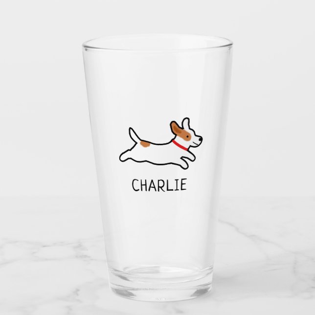 Jack Russell Terrier Cartoon Dog Personalized Glass (Front)