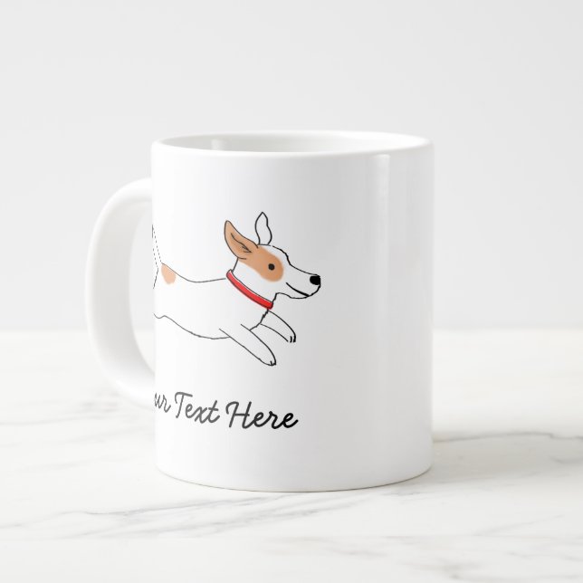 Jack Russell Terrier Cartoon Dog with Custom Text Giant Coffee Mug (Front Left)