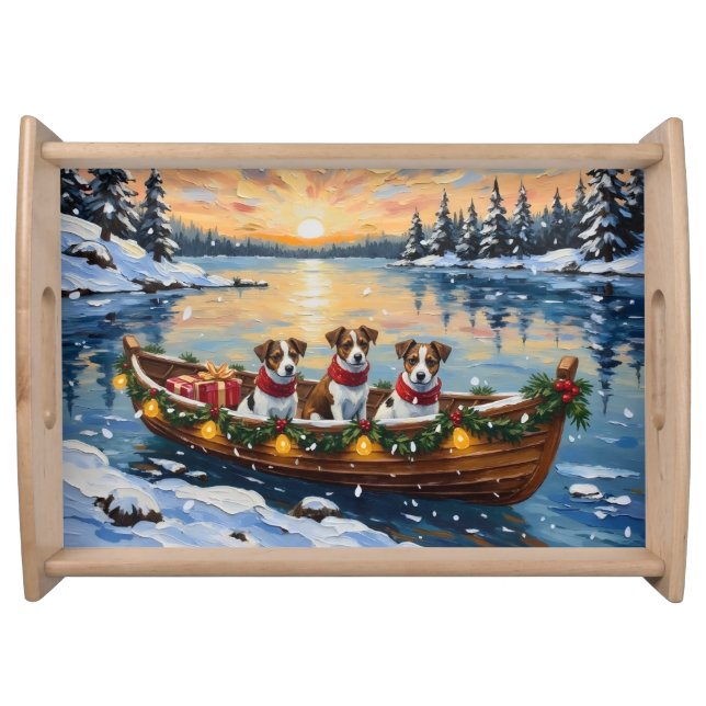 Jack Russell Terrier Christmas Boat Holiday Serving Tray (Front)