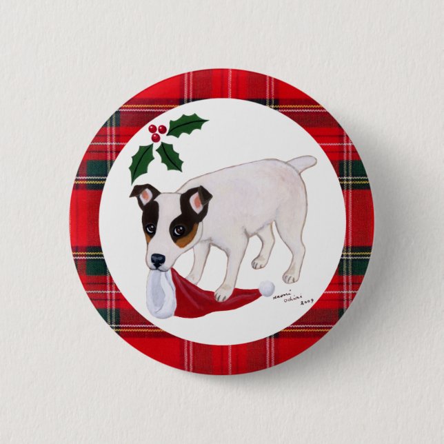 Jack Russell Terrier Christmas Button (Front)
