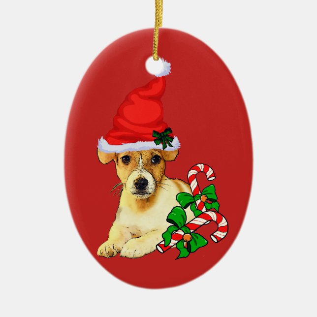 Jack Russell Terrier Christmas Ceramic Ornament (Front)