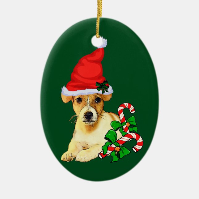 Jack Russell Terrier Christmas Ceramic Ornament (Front)