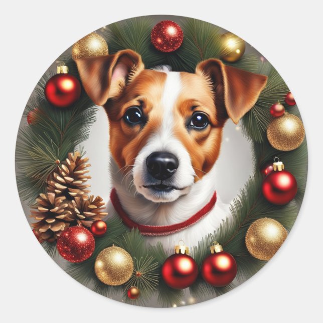 Jack Russell Terrier Christmas Classic Round Sticker (Front)