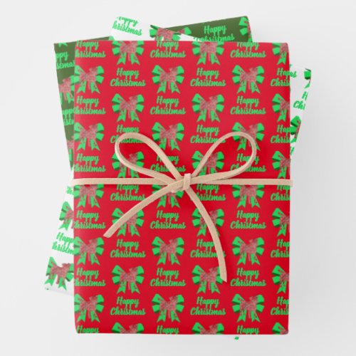 Jack Russell Terrier Christmas Dog Green Bow 3 Col Wrapping Paper Sheets