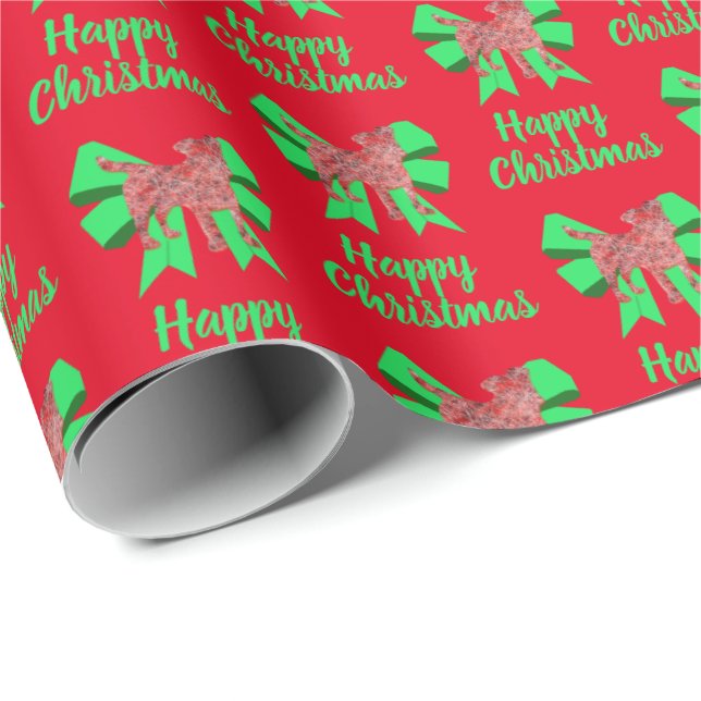 Jack Russell Terrier Christmas Dog & Green Bow Red Wrapping Paper (Roll Corner)