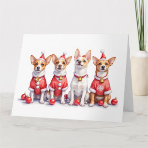 Jack Russell Terrier Christmas Dress Santa Hat Card