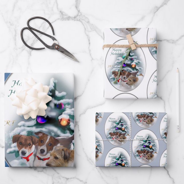Jack Russell Terrier Christmas Gifts Wrapping Paper Sheets (Front)