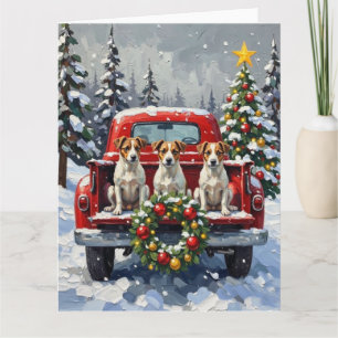Jack Russell Terrier Christmas Red Truck Holiday Card