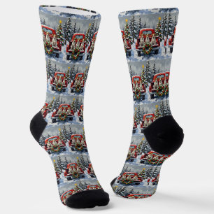 Jack Russell Terrier Christmas Red Truck Holiday Socks