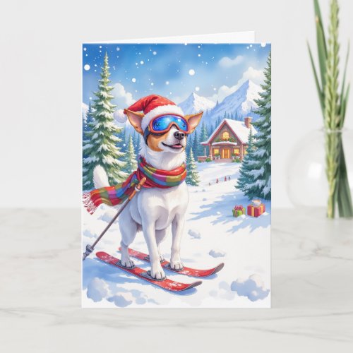 Jack Russell Terrier Christmas Ski Resort Holiday  Card
