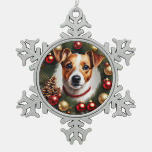 Jack Russell Terrier Christmas Snowflake Pewter Christmas Ornament