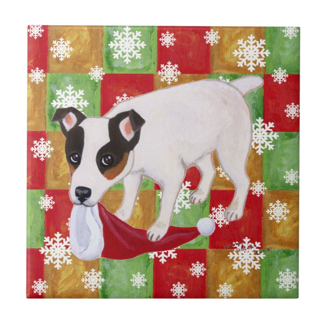 Jack Russell Terrier Christmas Snowflakes Tile (Front)