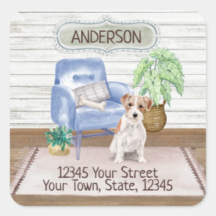 Jack Russell Terrier Cozy New Home Address      Square Sticker