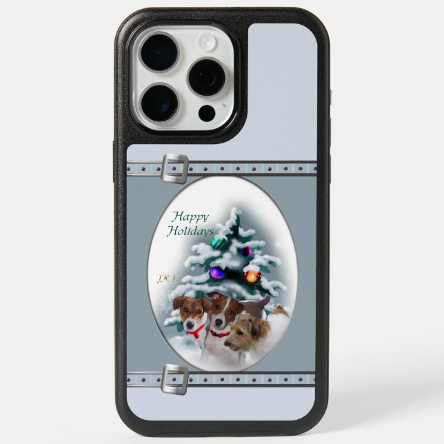 Jack Russell Terrier Cute Blue Christmas Holidays iPhone 15 Pro Max Case (Back)
